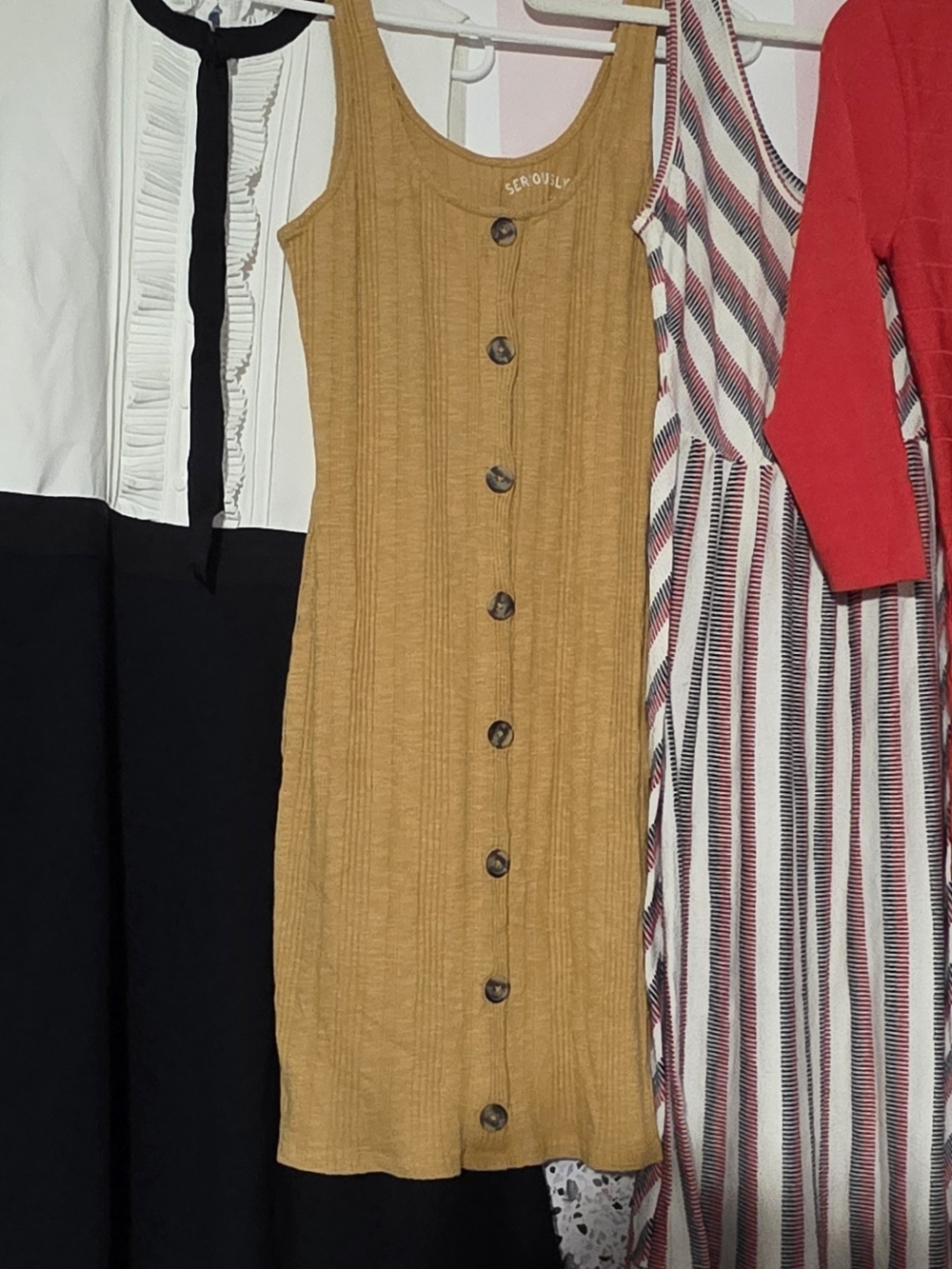 bebe Mustard Ribbed Button-Front Mini Dress - Picture 10 of 12